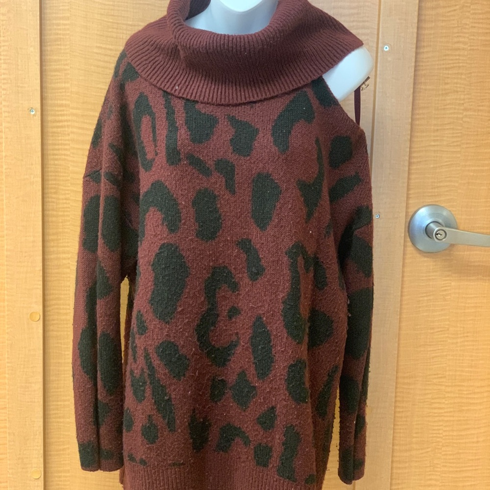 Leopard Print Cowl Neck Sweater - Brown and Black